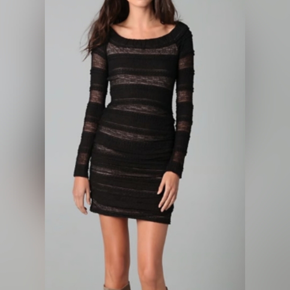 BCBGMaxAzria Halle Black Lace Bodycon Ruched Dress Size M - Picture 1 of 5